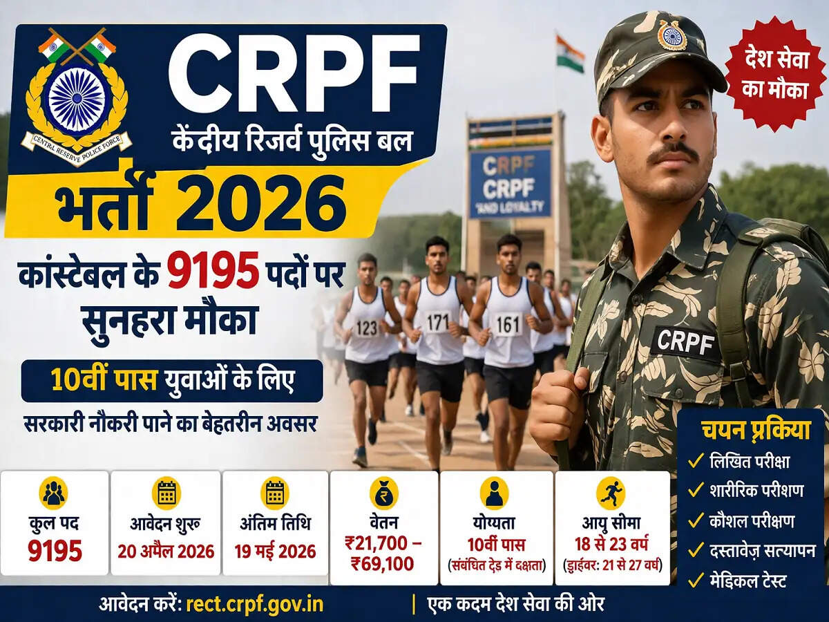CRPF भर्ती 2026: 10वीं पास युवाओं के लिए 9195 पदों पर मौका, जानें आवेदन तारीख, सैलरी और पूरी प्रक्रिया