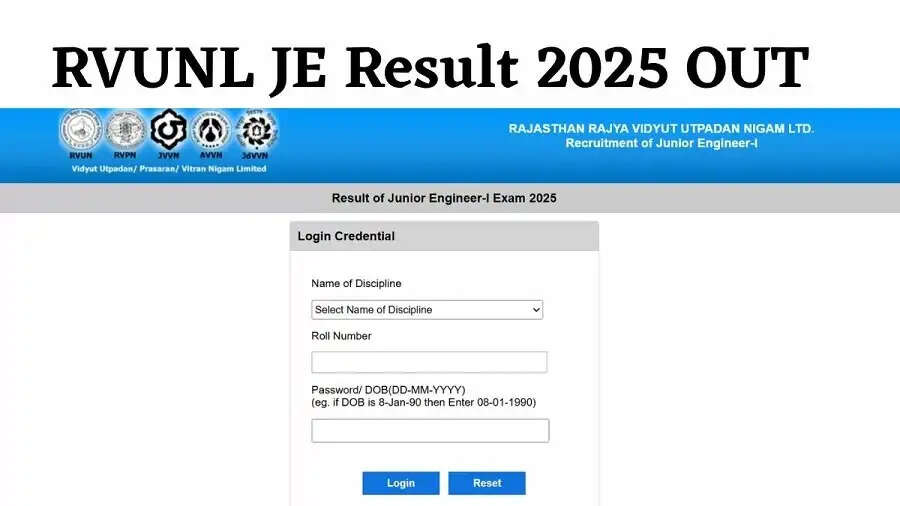Result 2025- RVUNL&nbsp;ने जूनियर इंजीनियर और केमिस्ट भर्ती परीक्षा 2025 का परिणाम जारी किया, ऐसे करें चेक